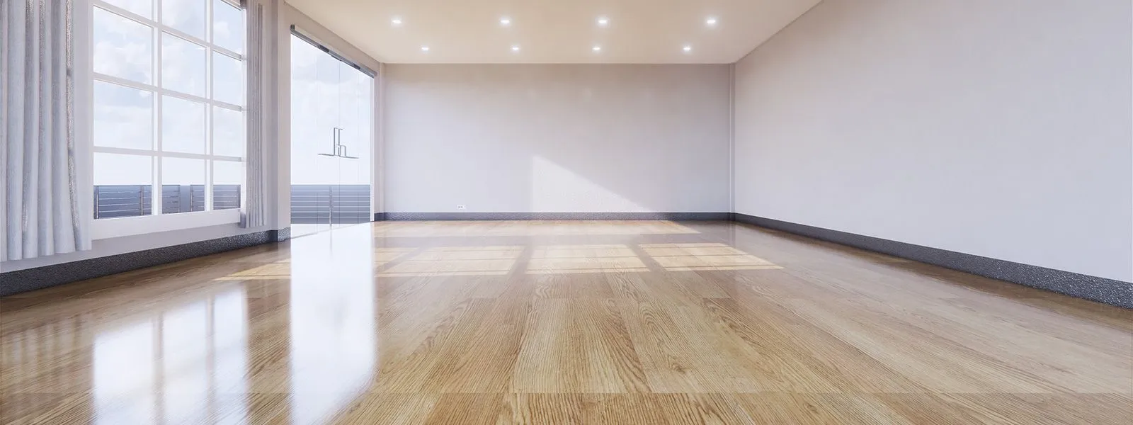 Estancia con parquet de acabado claro